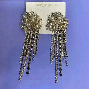 Christian Siriano NY Crystal Rhinestone pearls Chandelier Statement Earrings NIB